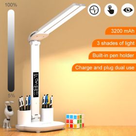LED Desk Lamp Multifunction LCD Table Lamps With Calendar USB Dimmable Touch Night Light With Pens Holder Student Reading Office (Body Color: 2 head - Charging)