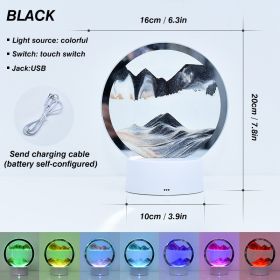 Creative RGB 3D Moving Sand Art Night Light Quicksand Painting Table Lamp LED Lights Hourglass Christmas Gift Home Office Decor (Emitting Color: Black)