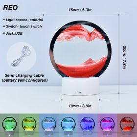 Creative RGB 3D Moving Sand Art Night Light Quicksand Painting Table Lamp LED Lights Hourglass Christmas Gift Home Office Decor (Emitting Color: Red)